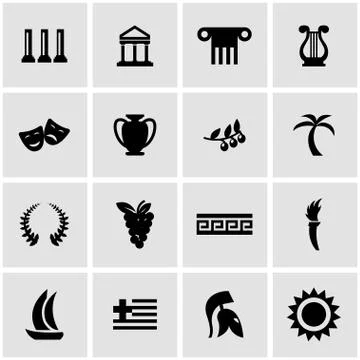 Vector black greece icon set Stock Illustration