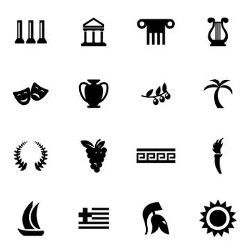 Vector black greece icon set Stock Illustration