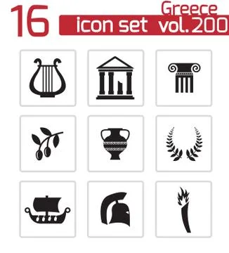 Vector black greece icons set Stock Illustration