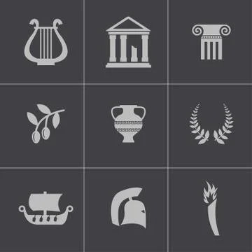 Vector black greece icons set 스톡 일러스트