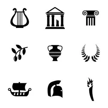 Vector black greece icons set Stock Illustration