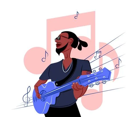 Vector black guitarist in shadow of sharp lines style Stock Illustration