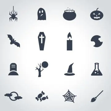 Vector black halloween icon set Stock Illustration