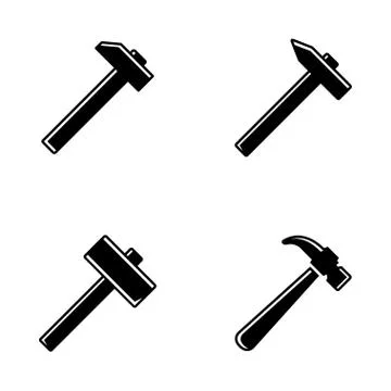 Vector black hammer icons set Stock Illustration