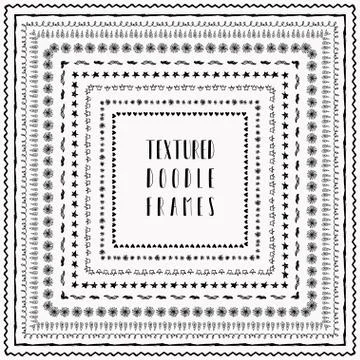 Vector black hand-drawn abstract textured doodle frames Illustrazione stock