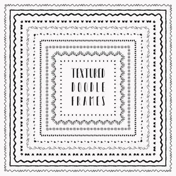 Vector black hand-drawn abstract textured doodle frames Illustrazione stock