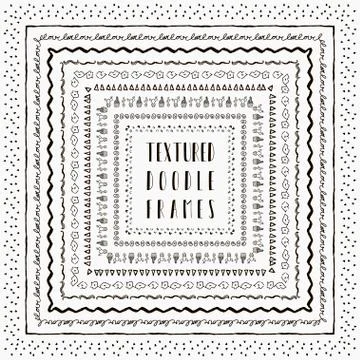 Vector black hand-drawn abstract textured doodle frames Illustrazione stock