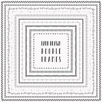 Vector black hand-drawn abstract doodle frames Stock Illustration