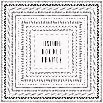 Vector black hand-drawn abstract textured doodle frames Illustrazione stock