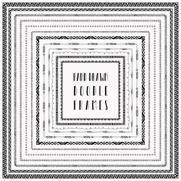 Vector black hand-drawn abstract doodle frames Stock Illustration