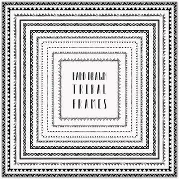 Vector black hand-drawn abstract doodle frames Stock Illustration