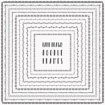 Vector black hand-drawn abstract doodle frames イラスト素材