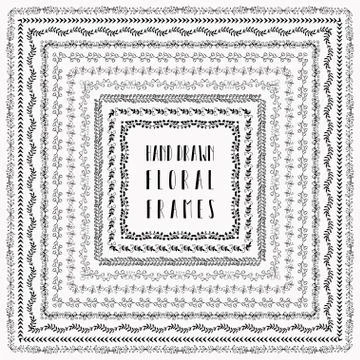 Vector black hand-drawn abstract doodle frames Stock Illustration