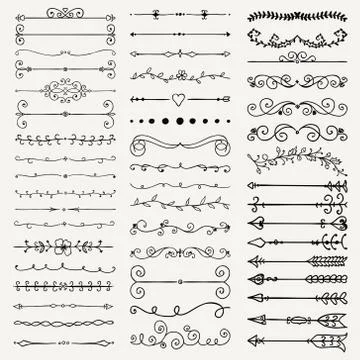 Vector Black Hand Drawn Dividers, Arrows, Swirls Stock Illustration