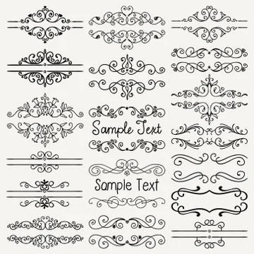 Vector Black Hand Drawn Dividers, Frames, Swirls Illustrazione stock