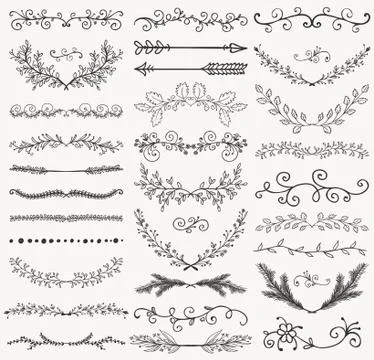 Vector Black Hand Drawn Dividers, Branches, Swirls Stock Illustration
