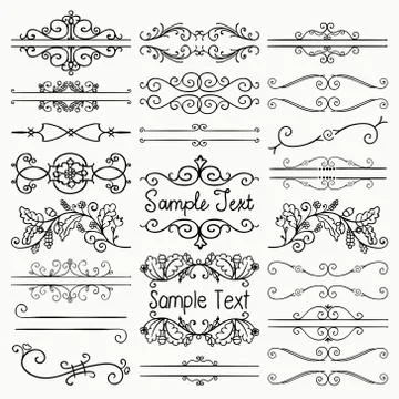 Vector Black Hand Drawn Dividers, Text Frames, Swirls Stock Illustration