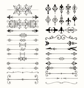 Vector Black Hand Drawn Dividers, Arrows, Swirls Stock Illustration