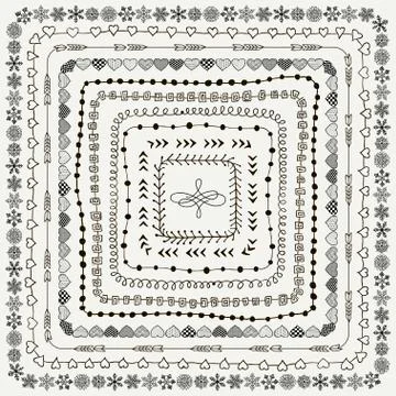 Vector Black Hand Drawn Doodle Frames and Borders イラスト素材