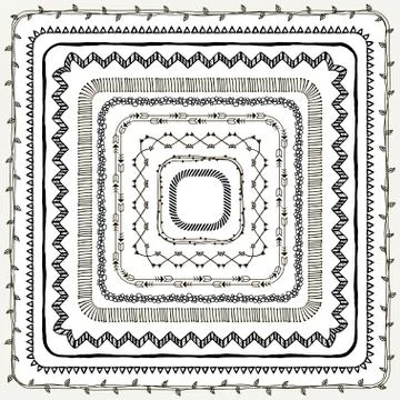 Vector Black Hand Drawn Doodle Frames and Borders Stock Illustration