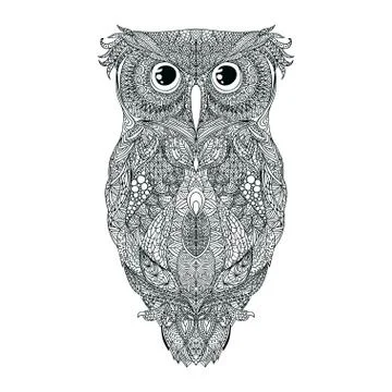 Vector black hand drawn Owl tattoo Illustration Stock Illustration