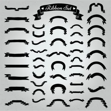 Vector Black Hand Drawn Ribbons, Banners Set Stock Illustration
