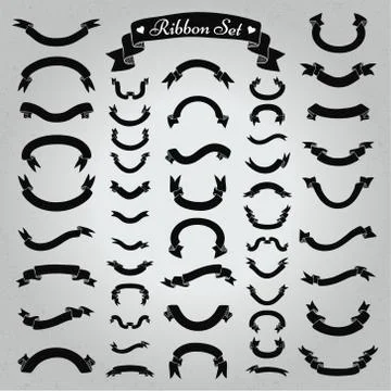 Vector Black Hand Drawn Ribbons, Banners Set Stock Illustration