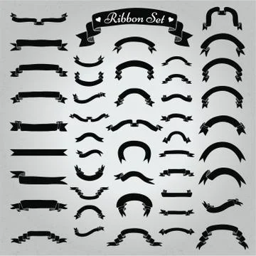 Vector Black Hand Drawn Ribbons, Banners Set Stock Illustration