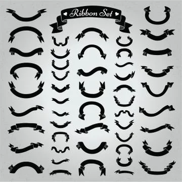 Vector Black Hand Drawn Ribbons, Banners Set Stock Illustration