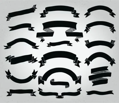 Vector Black Hand Drawn Rustic Ribbons, Banners Shapes Stock Illustration