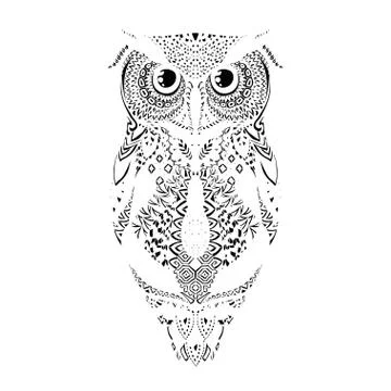 Vector black hand drawn tribal patterned Owl Illustration Stock Illustration