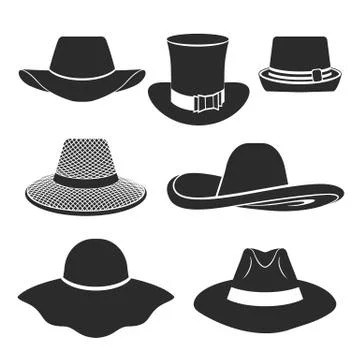 Vector black hats icons set Illustrazione stock