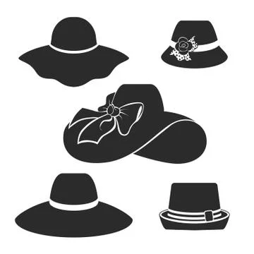 Vector black hats icons set Stock Illustration