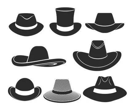 Vector black hats icons set Stock Illustration