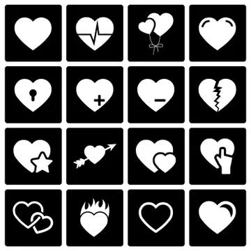 Vector black hearts icon set Stock Illustration