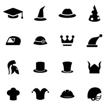 Vector black helmet and hat icon set Stock Illustration