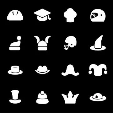 Vector black helmet and hat icons set Illustrazione stock