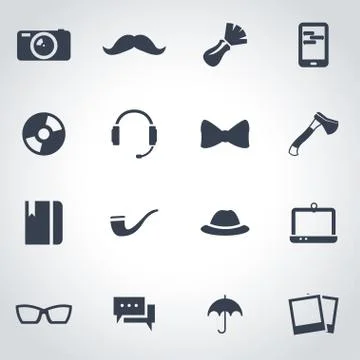 Vector black hipster icon set Stock Illustration