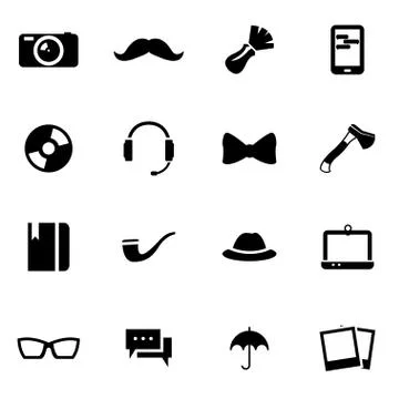 Vector black hipster icon set Stock Illustration