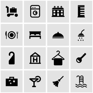 Vector black hotel icon set Stock Illustration