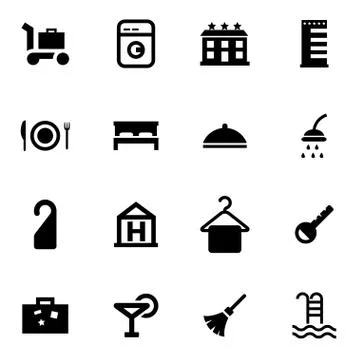 Vector black hotel icon set Stock Illustration