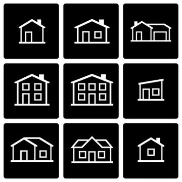 Vector black house icon set Stock Illustration