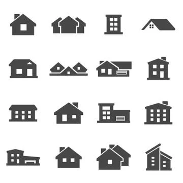 Vector black house icons set Stock Illustration