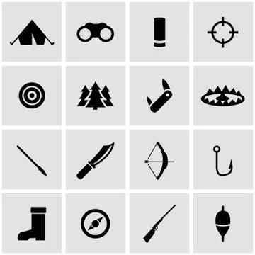 Vector black hunting icon set Stock Illustration