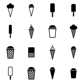 Vector black ice cream icon set Illustrazione stock