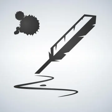 Vector black icon of feather and ink on light grey background Stock Illustration