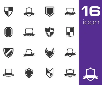 Vector black icon shield icons set Stock Illustration
