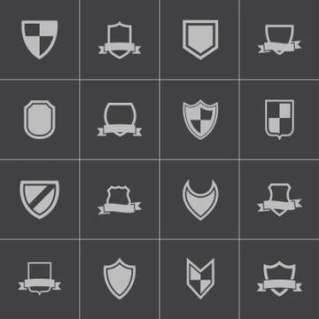 Vector black icon shield icons set Stock Illustration