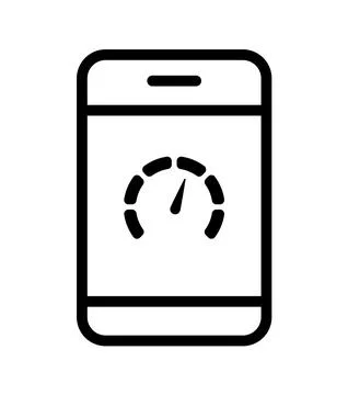 Vector black icon speedometer in smartphone meter with arrow for dashboard Illustrazione stock