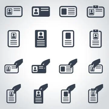 Vector black id card icon set Stock Illustration